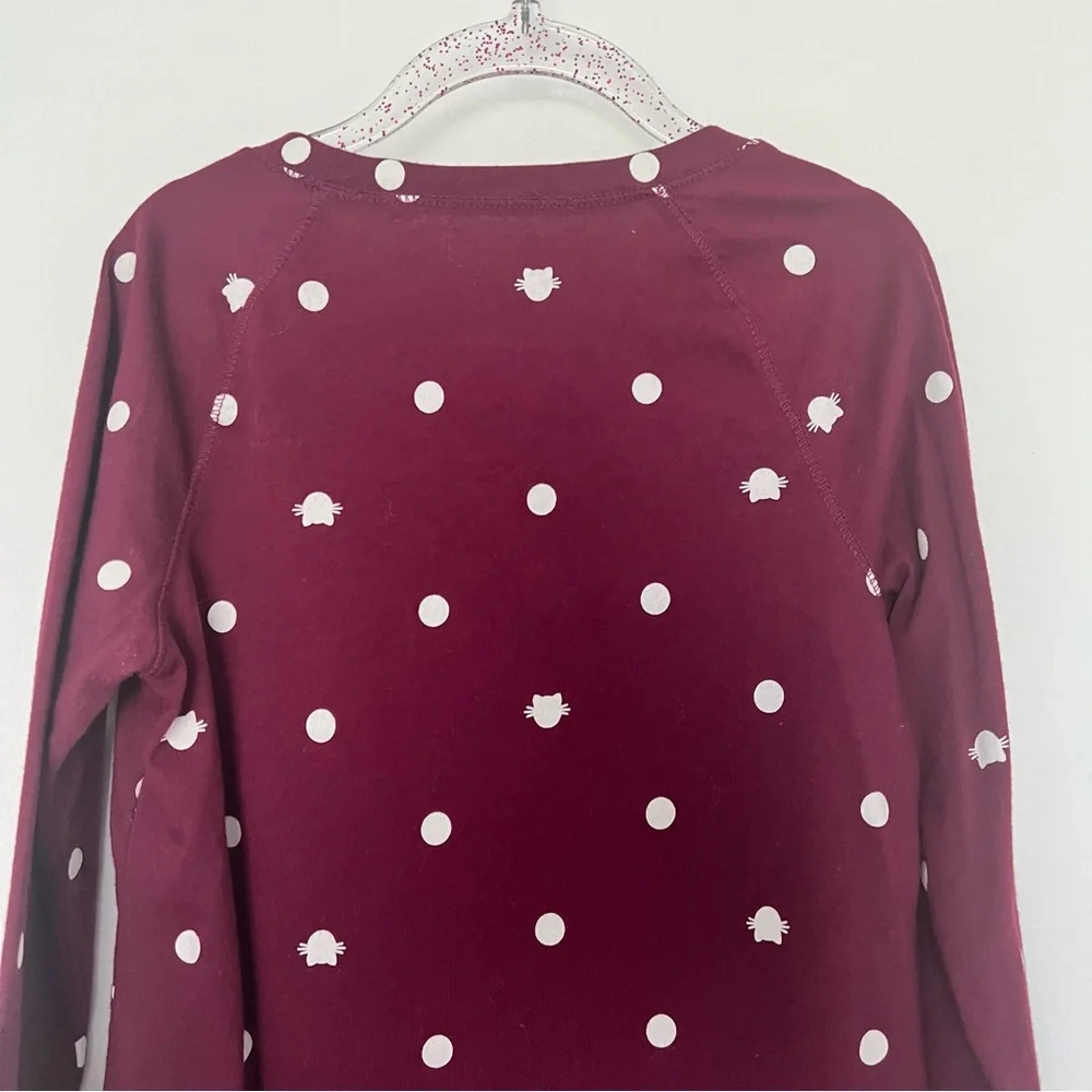 Justice Long Sleeve Tee Maroon Cat polka‎ dot Size 8